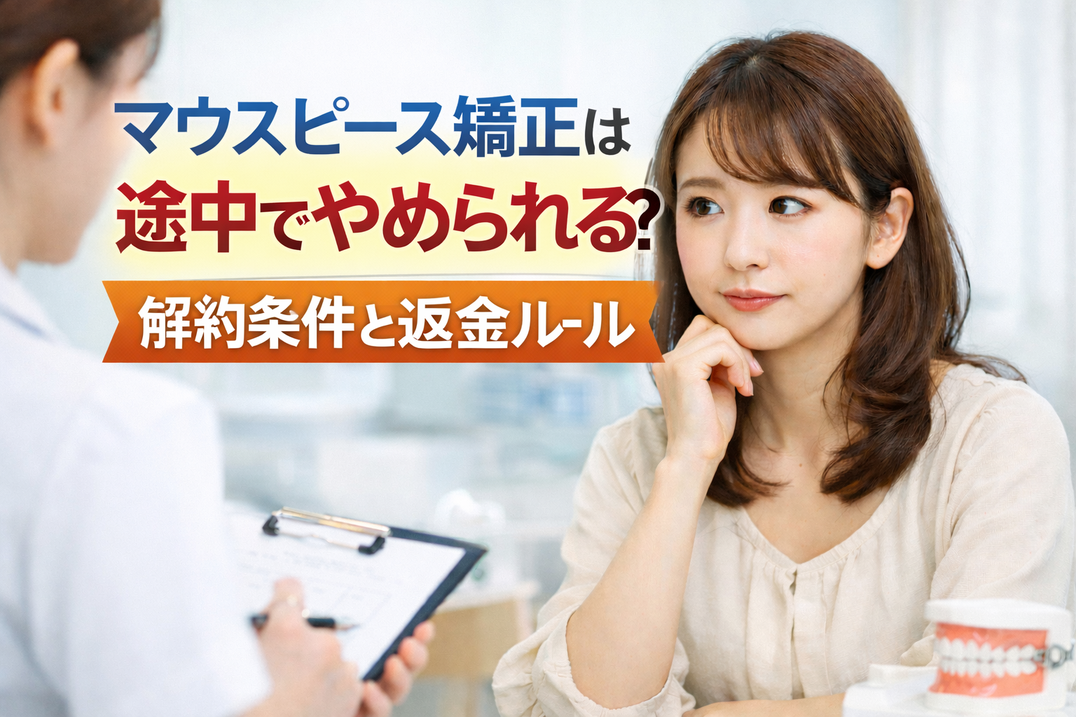 マウスピース矯正の途中解約と返金条件を解説するアイキャッチ画像